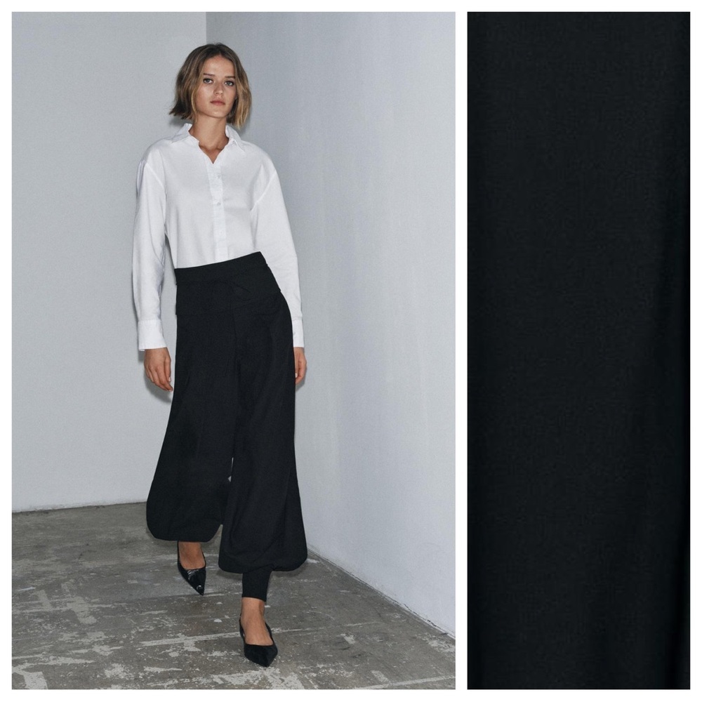 NWT. Zara ZW Collection Black Mid-Rise Pants with Front Pleats. Size S.